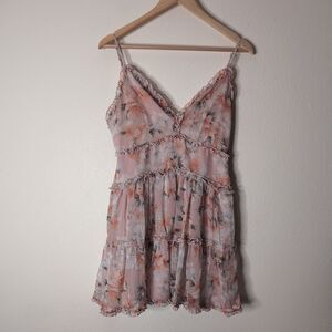 Floral Mini Dress Boho Cottagecore Fairycore Feminine Babydoll Ruffle Chiffon